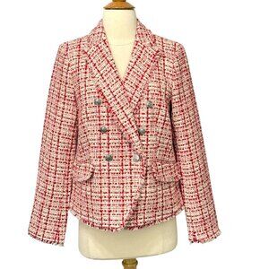 Talbots NWT Lovely Tweed Blazer Red Pink Tan Metallic Preppy Classic Work Size 4